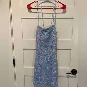 Windsor Lace-Up Bodycon Sequin Party Dress,Light Blue, Medium, NWT